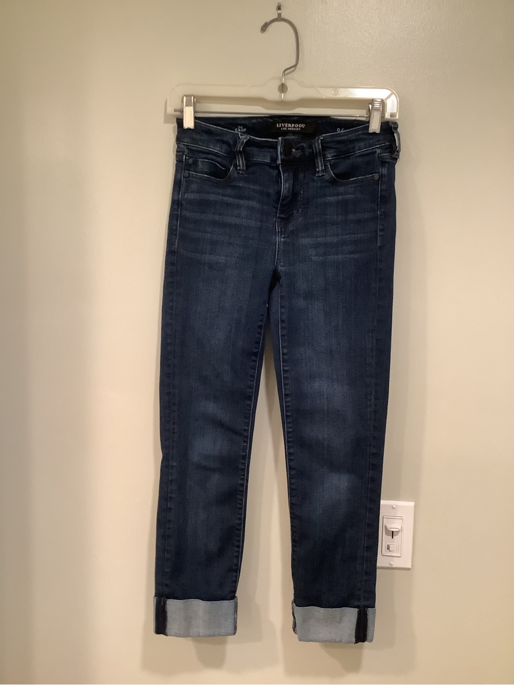 Liverpool Dark Indigo Cropped Jeans with Cuffed Hem